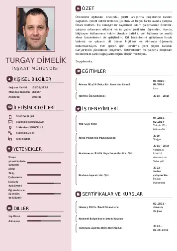 İnşaat Mühendisi Cv Örnekleri cv indir